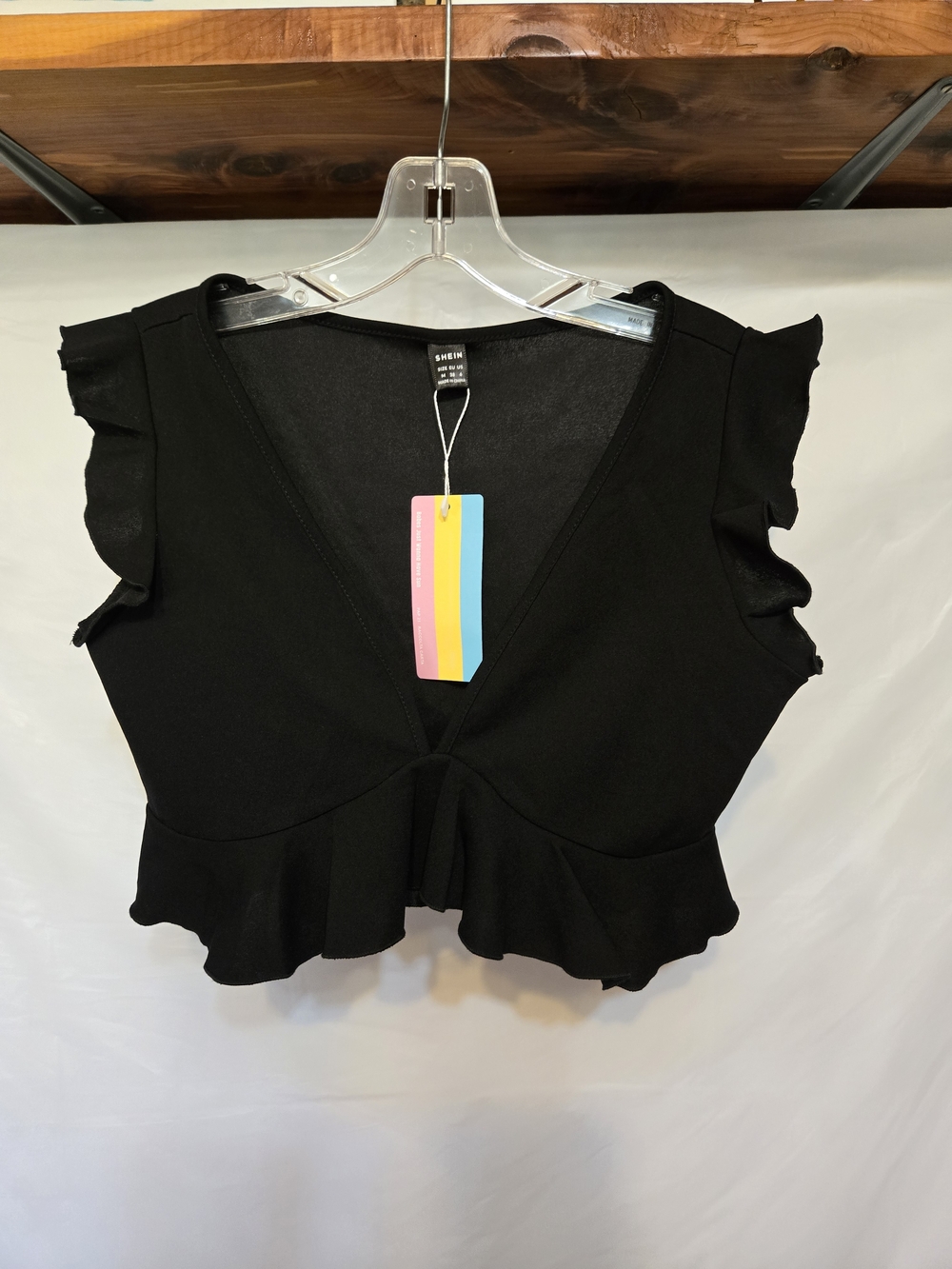 SHEIN Black Ruffle V-Neck Crop Top